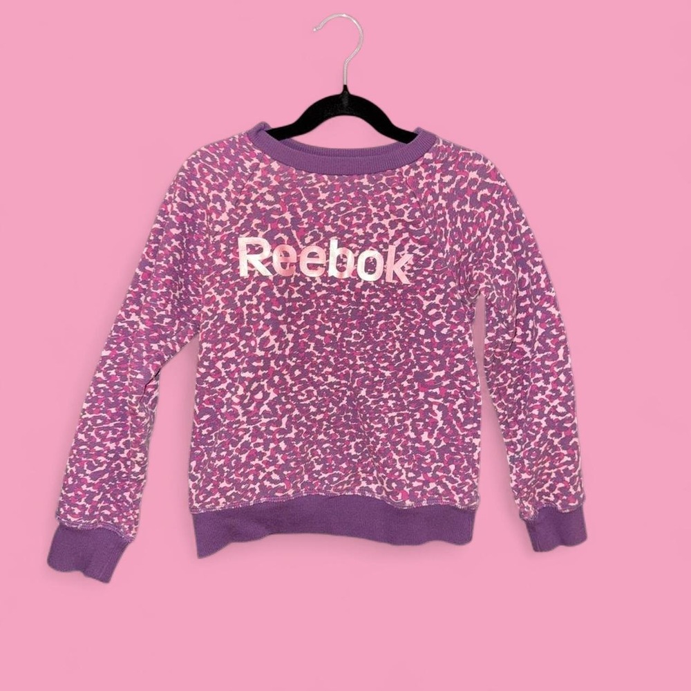 Reebok Girls Purple Leopard Print Sweatshirt Size S (6/6X) Crewneck Pullover